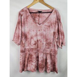 Lane Bryant Women's Top Plus Size 18/20 2X Pink Tie Dye Short Sleeve Shirt